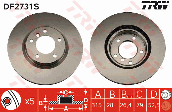 TRW Brake Rotor 315mm Front LH DF2731S