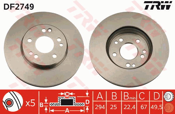 TRW Brake Rotor Single 294mm Front DF2749S