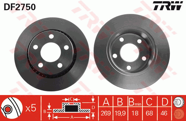 TRW Brake Rotor Single 269mm Rear DF2750S