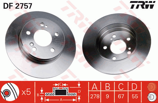 TRW Brake Rotor 278mm Rear DF2757S