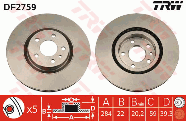 TRW Brake Rotor Single 284mm Front DF2759S