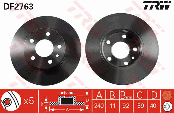 TRW Brake Rotor Single 240.5mm Rear DF2763S
