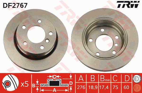 TRW Brake Rotor 276mm Rear DF2767S