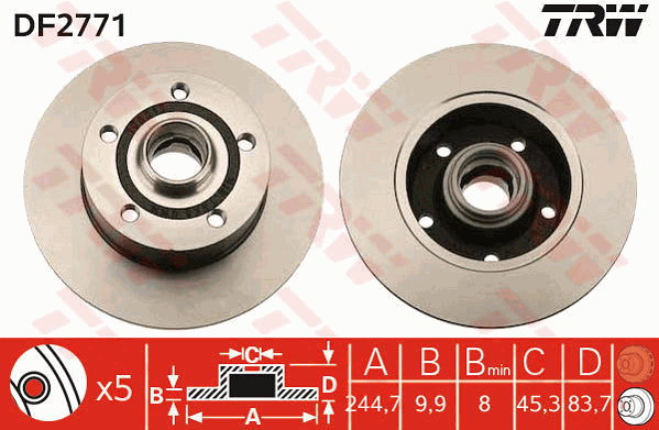 TRW Brake Rotor Single 245mm Rear DF2771S
