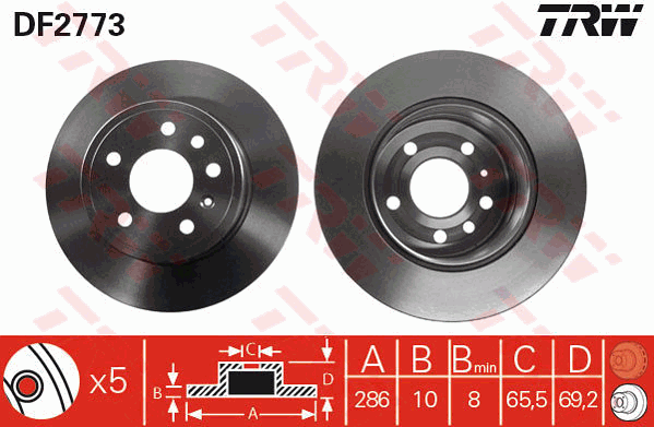TRW Brake Rotor 286mm Rear DF2773S
