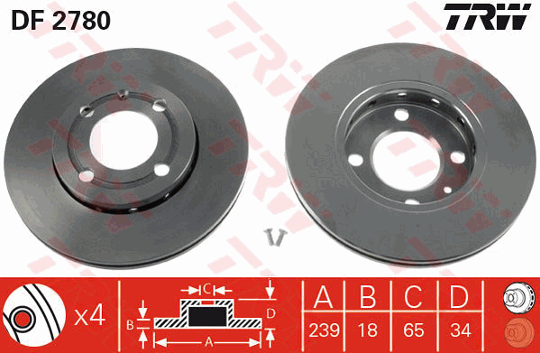 TRW Brake Rotor Single 239mm Front DF2780S