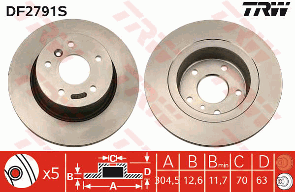 TRW Brake Rotor 303.75mm Rear DF2791S
