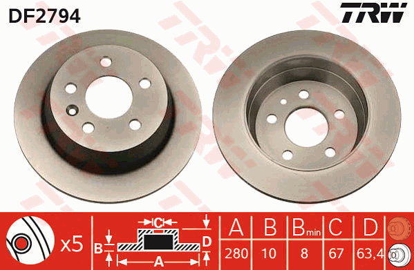 TRW Brake Rotor Single 280mm Rear DF2794S