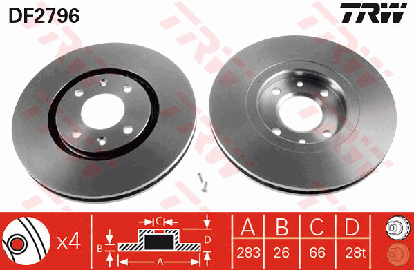 TRW Brake Rotor Single 283mm Front DF2796S