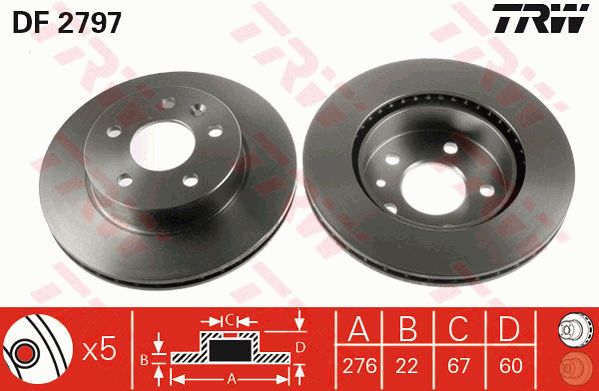 TRW Brake Rotor Single 276mm Front DF2797S