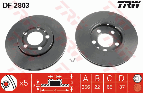 TRW Brake Rotor 256mm Front DF2803S