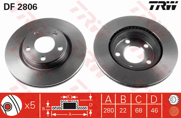 TRW Brake Rotor Single 280mm Front DF2806S