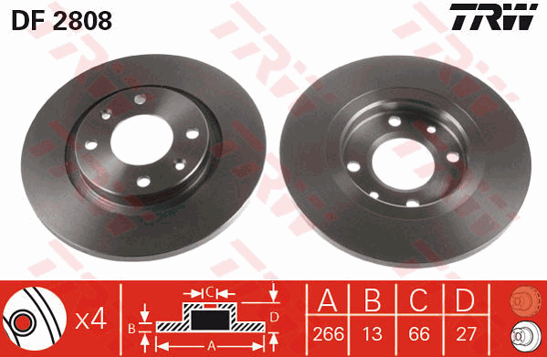 TRW Brake Rotor Single 266mm Front DF2808S