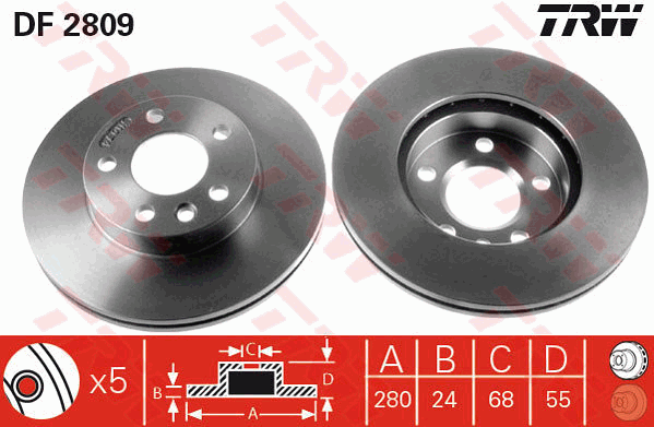 TRW Brake Rotor Single 280mm Front DF2809S