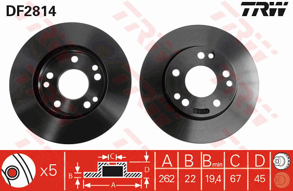 TRW Brake Rotor Single 262mm Front DF2814S