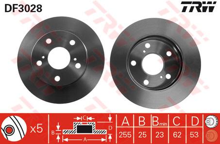 TRW Brake Rotor 255mm Front DF3028S