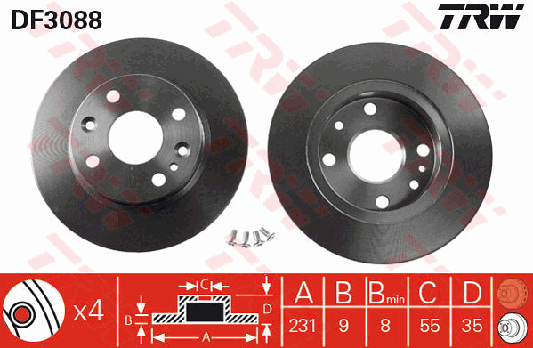 TRW Brake Rotor Single 231mm Rear DF3088S