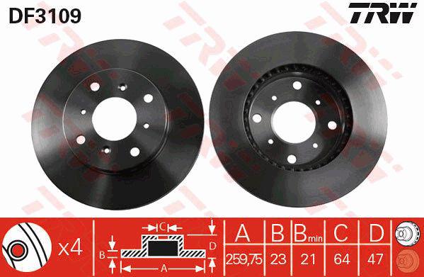 TRW Brake Rotor 260mm Front DF3109S