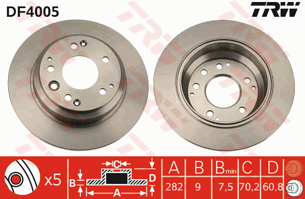 TRW Brake Rotor Single 282mm Rear DF4005S