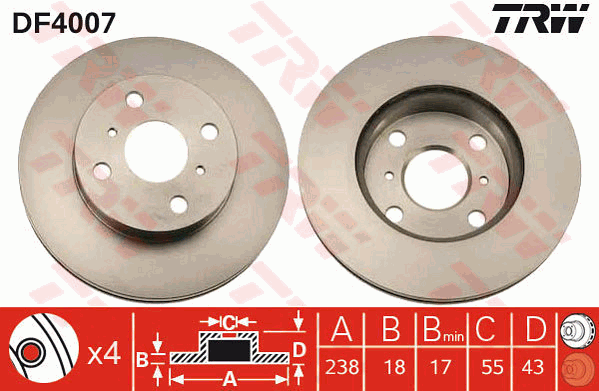 TRW Brake Rotor 238mm Front DF4007S