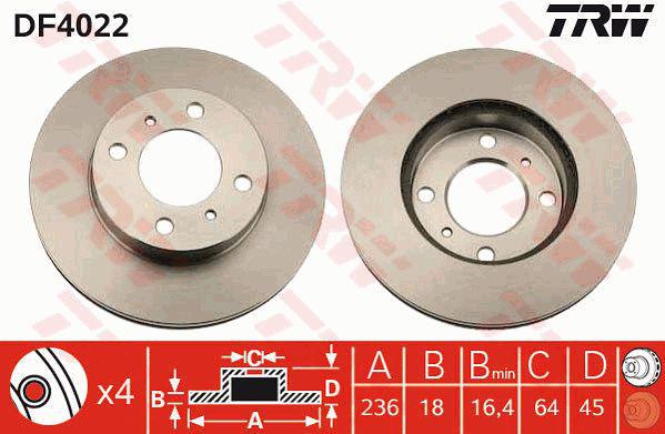 TRW Brake Rotor 236mm Front DF4022S