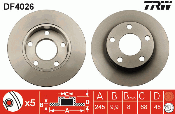 TRW Brake Rotor Single 245mm Rear DF4026S