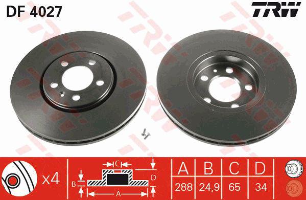 TRW Brake Rotor Single 288mm Front DF4027S