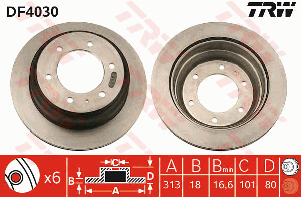 TRW Brake Rotor Single 313mm Rear DF4030S
