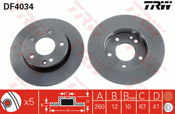 TRW Brake Rotor Single 260mm Front DF4034S