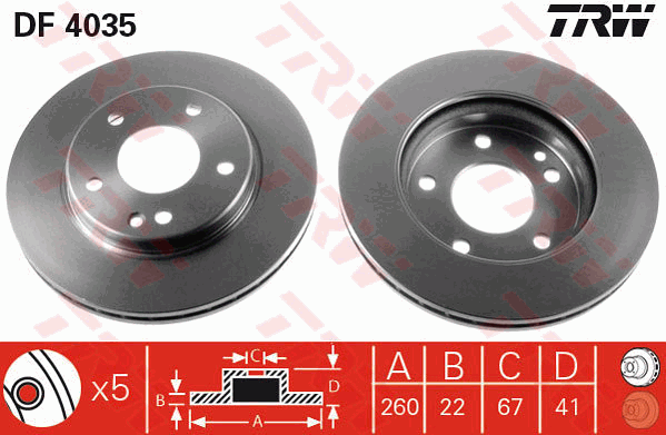 TRW Brake Rotor Single 260mm Front DF4035S