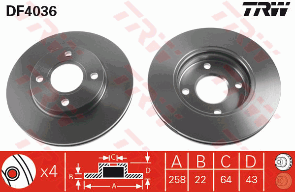TRW Brake Rotor 258mm Front DF4036S