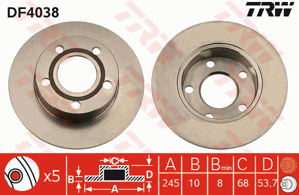 TRW Brake Rotor Single 245mm Rear DF4038S