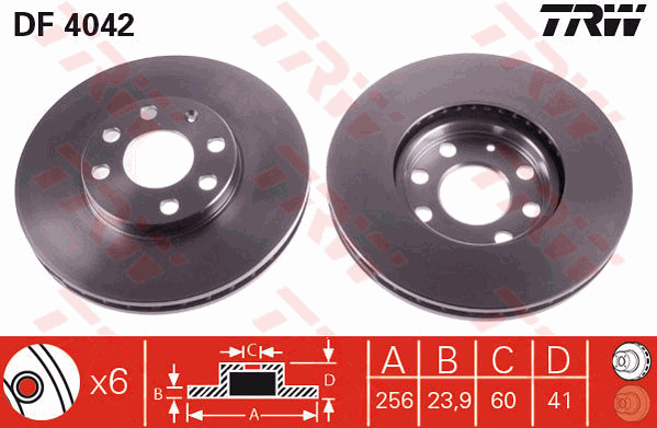 TRW Brake Rotor 256mm Front DF4042S