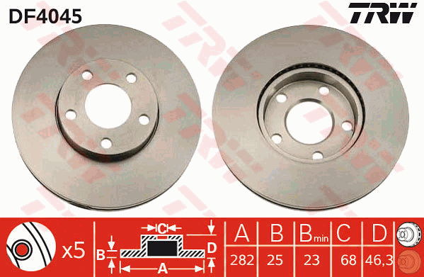 TRW Brake Rotor Single 282mm Front DF4045S