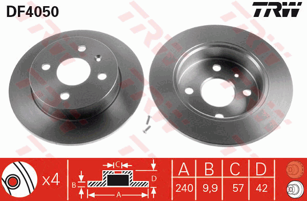 TRW Brake Rotor 240mm Rear DF4050S