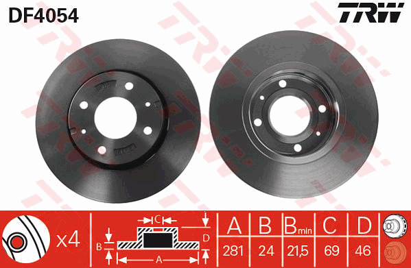 TRW Brake Rotor Single 281mm Front DF4054S