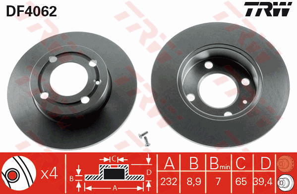 TRW Brake Rotor Single 232mm Rear DF4062S