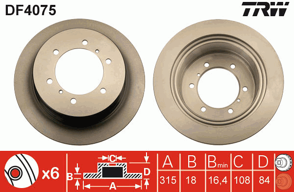 TRW Brake Rotor Single 315mm Rear DF4075S