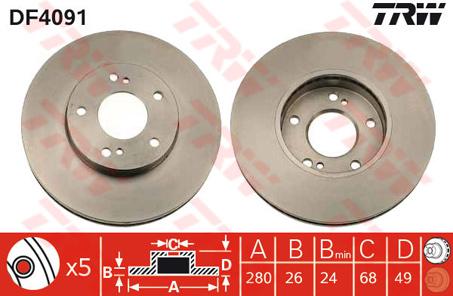TRW Brake Rotor 280mm Front DF4091S