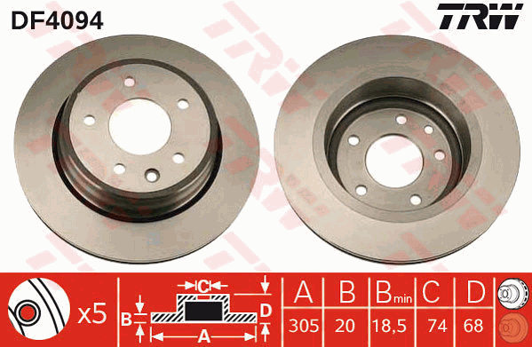 TRW Brake Rotor Single 305mm Rear DF4094S