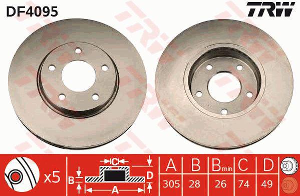 TRW Brake Rotor 305mm Front DF4095S