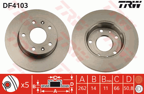 TRW Brake Rotor Single 262mm Front DF4103S