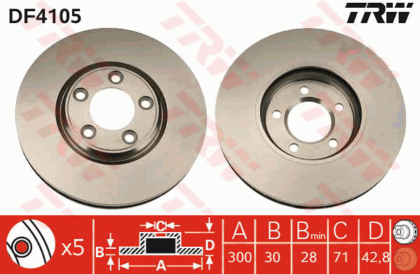 TRW Brake Rotor Single 300mm Front DF4105S