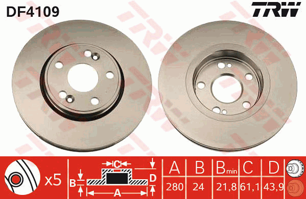 TRW Brake Rotor Single 280mm Front DF4109S