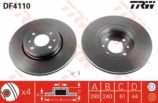 TRW Brake Rotor 280mm Front DF4110S