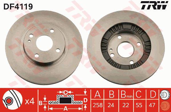 TRW Brake Rotor Single 258mm Front DF4119S