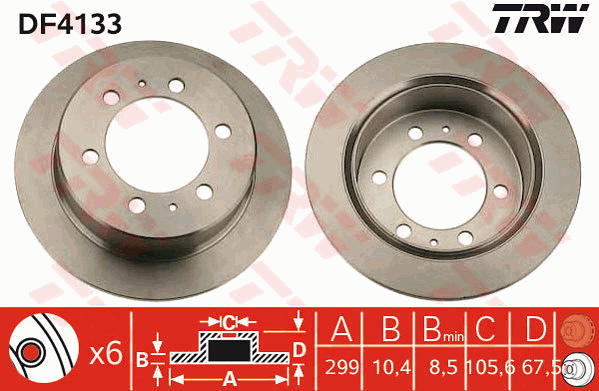 TRW Brake Rotor Single 299mm Rear DF4133S