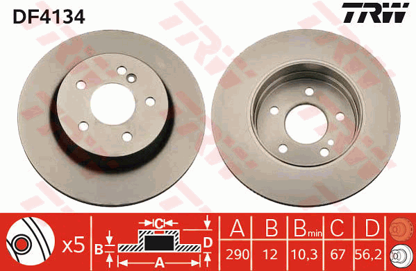 TRW Brake Rotor Single 290mm Rear DF4134S