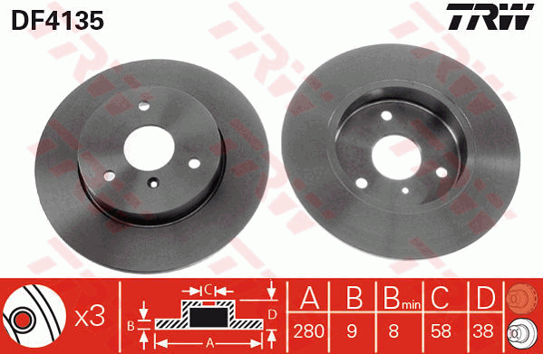 TRW Brake Rotor Single 280mm Front DF4135S