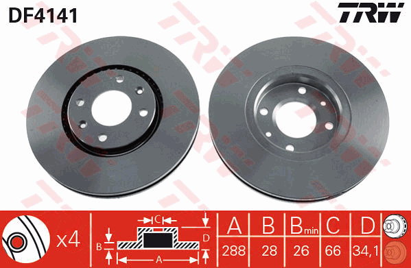 TRW Brake Rotor Single 288mm Front DF4141S